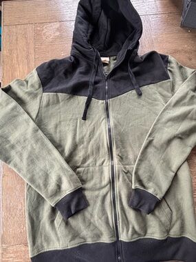 Men's Olive Green and Black Two-Tone Zip Hoodie